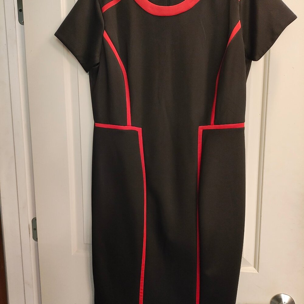 Pierri New York Black Dress with Red Trim, Size 16